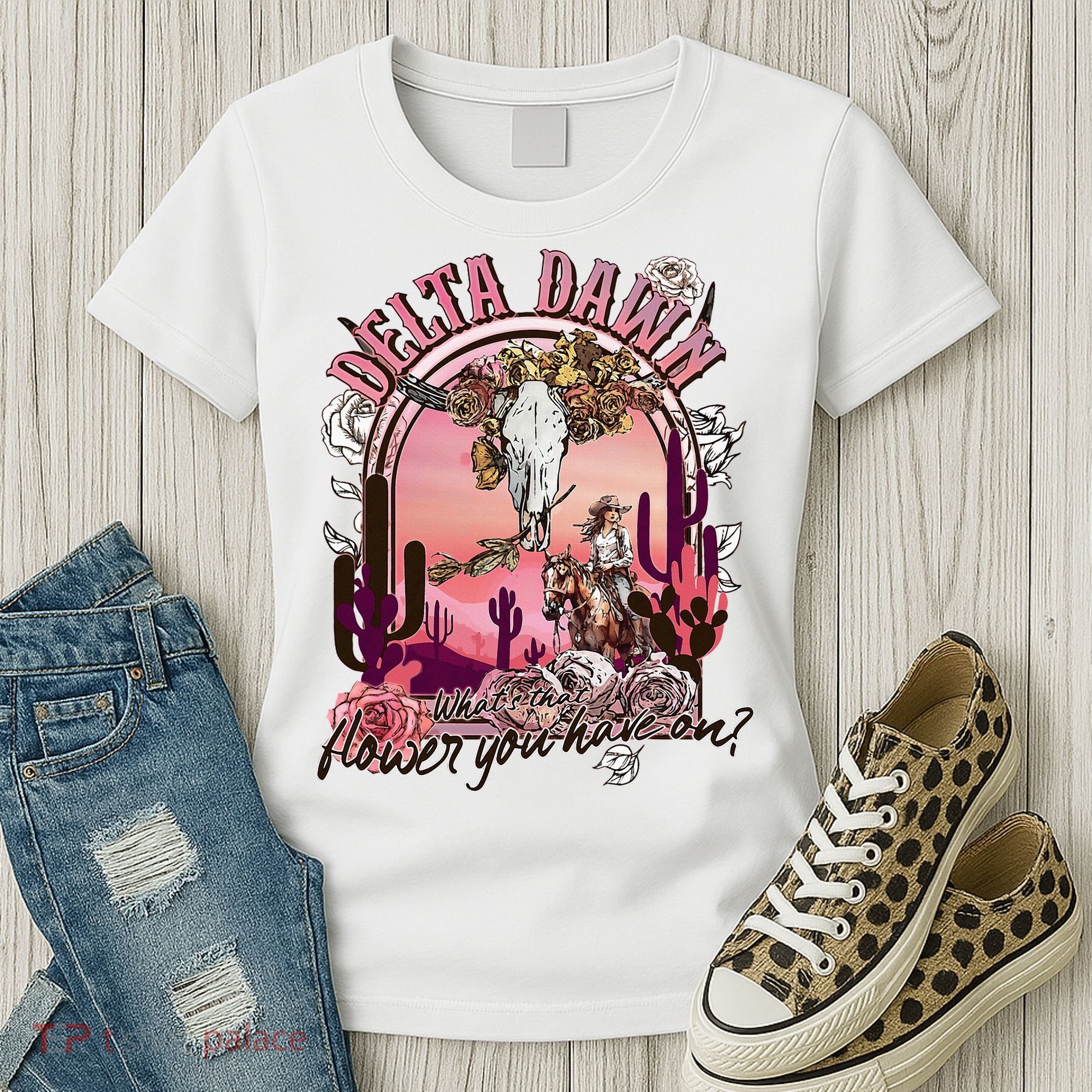 Delta Dawn WhatS That Flower You Have On Western Country Women's T-Shirt