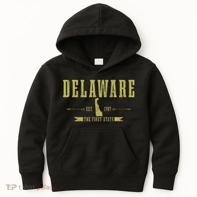 Delaware Est. 1787 The First State Pride State Map Vintage Kids Hoodie