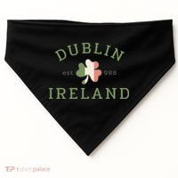 Dublin Est 988 Ireland Flag Shamrock Groovy St Patrick Day USA-Made Doggie Bandana thumb 0