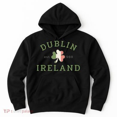 Dublin Est 988 Ireland Flag Shamrock Groovy St Patrick Day Hoodie