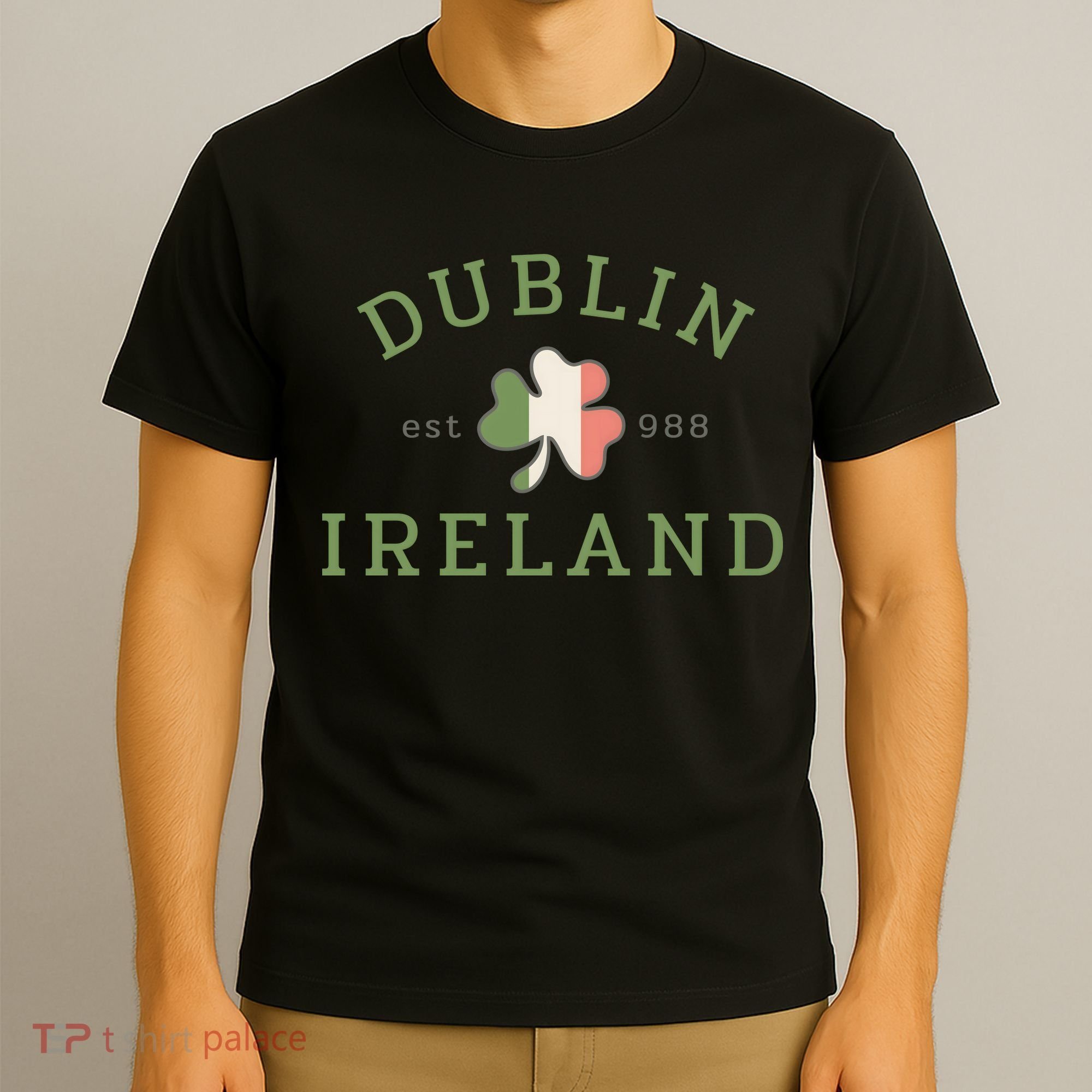 Dublin Est 988 Ireland Flag Shamrock Groovy St Patrick Day T-Shirt