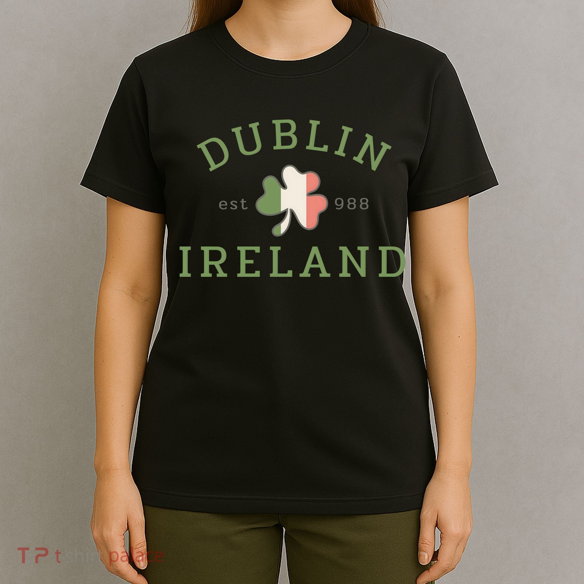 Dublin Est 988 Ireland Flag Shamrock Groovy St Patrick Day T-Shirt