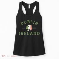 Dublin Est 988 Ireland Flag Shamrock Groovy St Patrick Day Women's Tank Top thumb 0