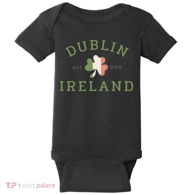 Dublin Est 988 Ireland Flag Shamrock Groovy St Patrick Day Baby Bodysuit