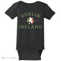 Dublin Est 988 Ireland Flag Shamrock Groovy St Patrick Day Baby Bodysuit thumb 0