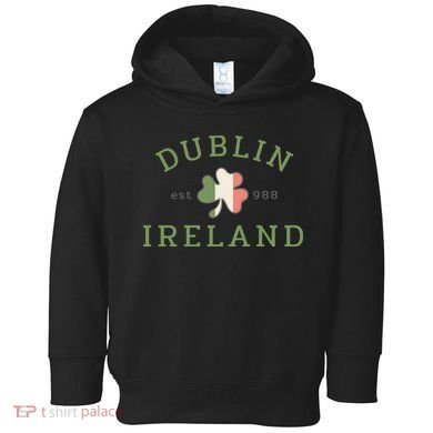 Dublin Est 988 Ireland Flag Shamrock Groovy St Patrick Day Toddler Hoodie