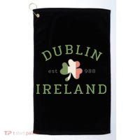 Dublin Est 988 Ireland Flag Shamrock Groovy St Patrick Day Golf Towel thumb 0