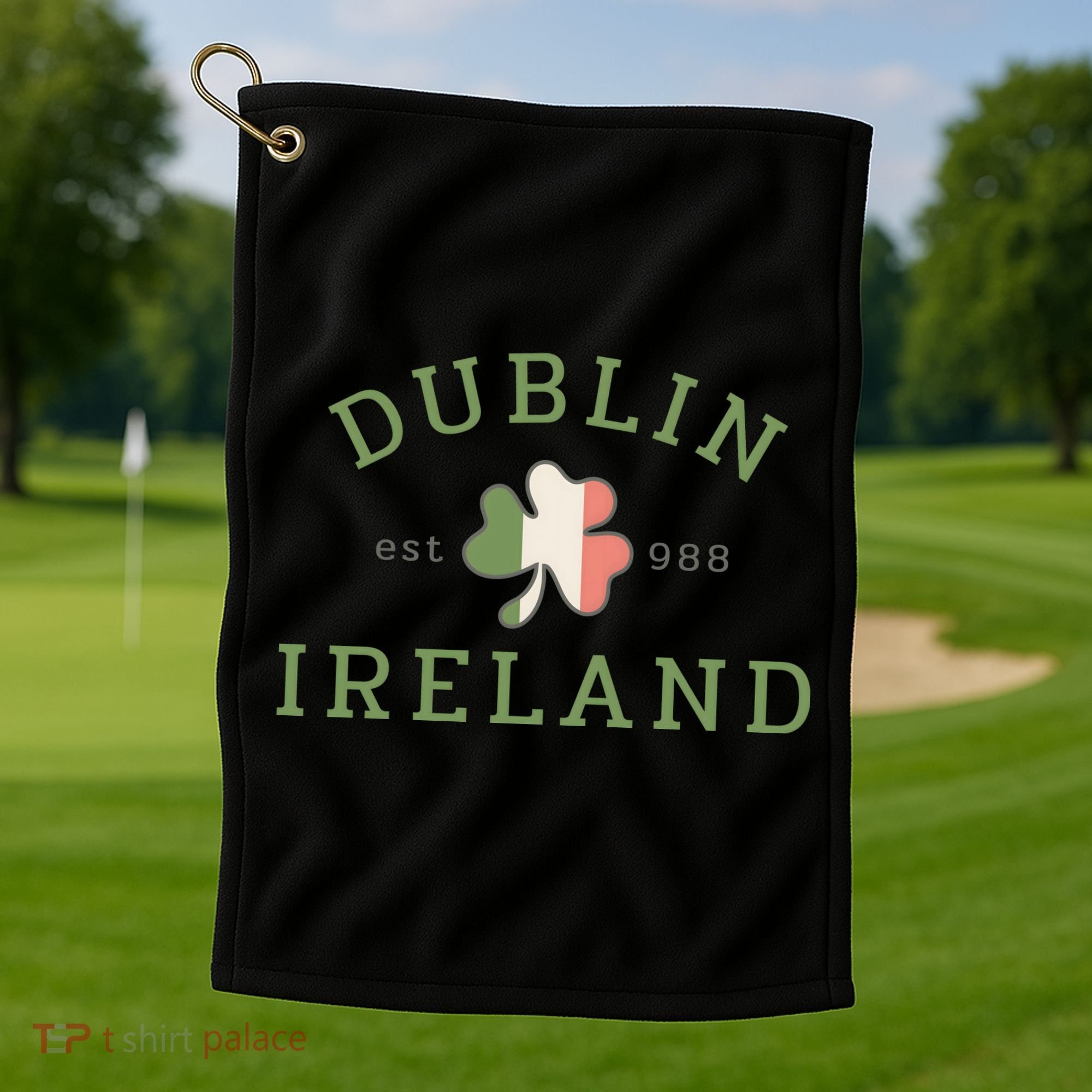 Dublin Est 988 Ireland Flag Shamrock Groovy St Patrick Day Golf Towel