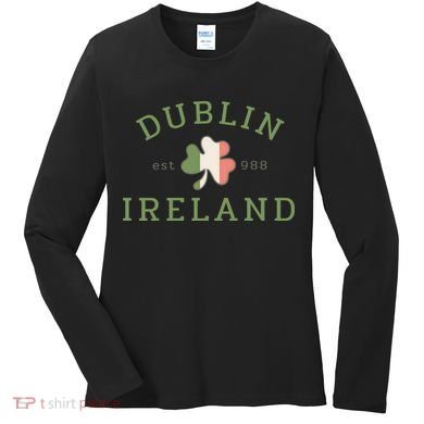 Dublin Est 988 Ireland Flag Shamrock Groovy St Patrick Day Women's Long Sleeve Shirt