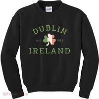 Dublin Est 988 Ireland Flag Shamrock Groovy St Patrick Day Kids Sweatshirt thumb 0