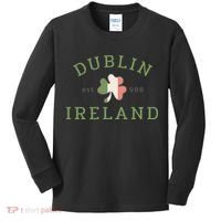 Dublin Est 988 Ireland Flag Shamrock Groovy St Patrick Day Kids Long Sleeve Shirt thumb 0