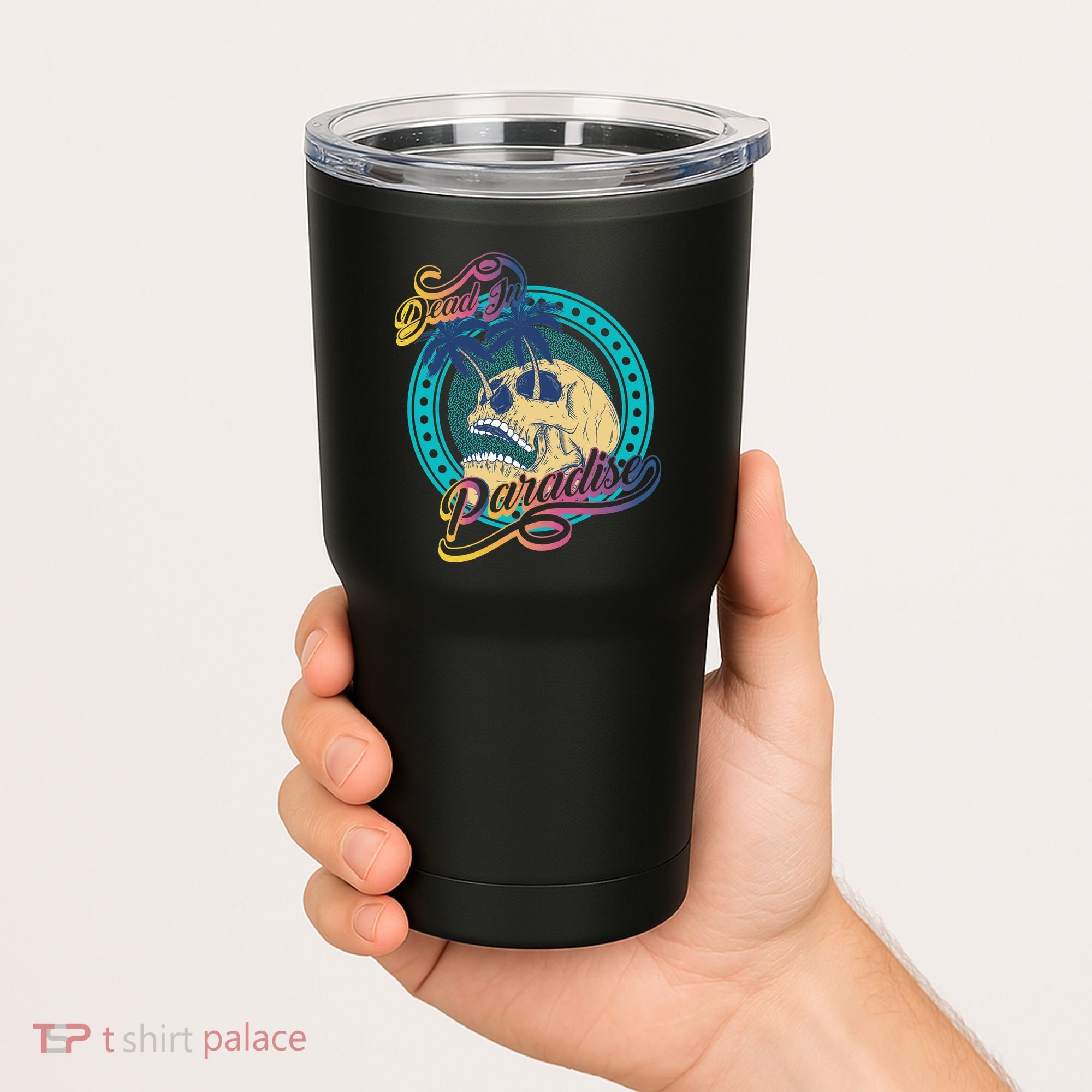 Dead In Paradise Tropical Skull Tumbler