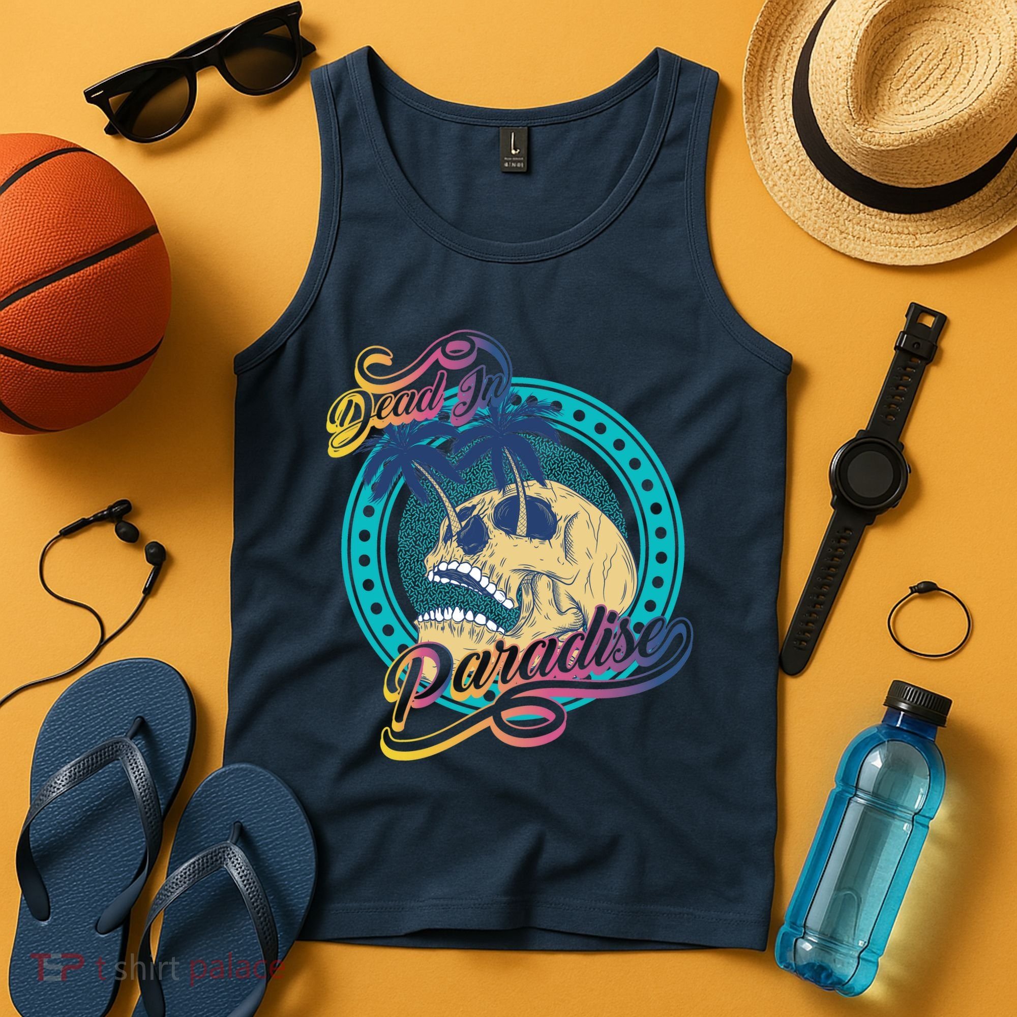Dead In Paradise Tropical Skull Tank Top