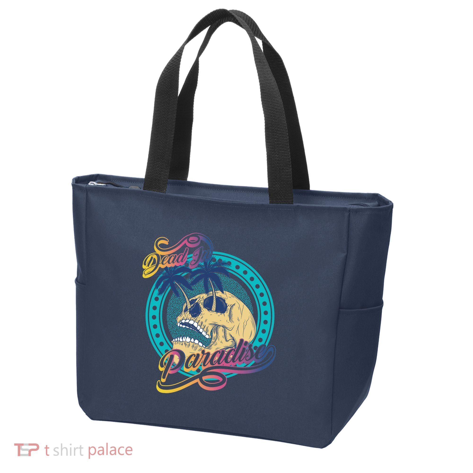 Dead In Paradise Tropical Skull Tote Bag