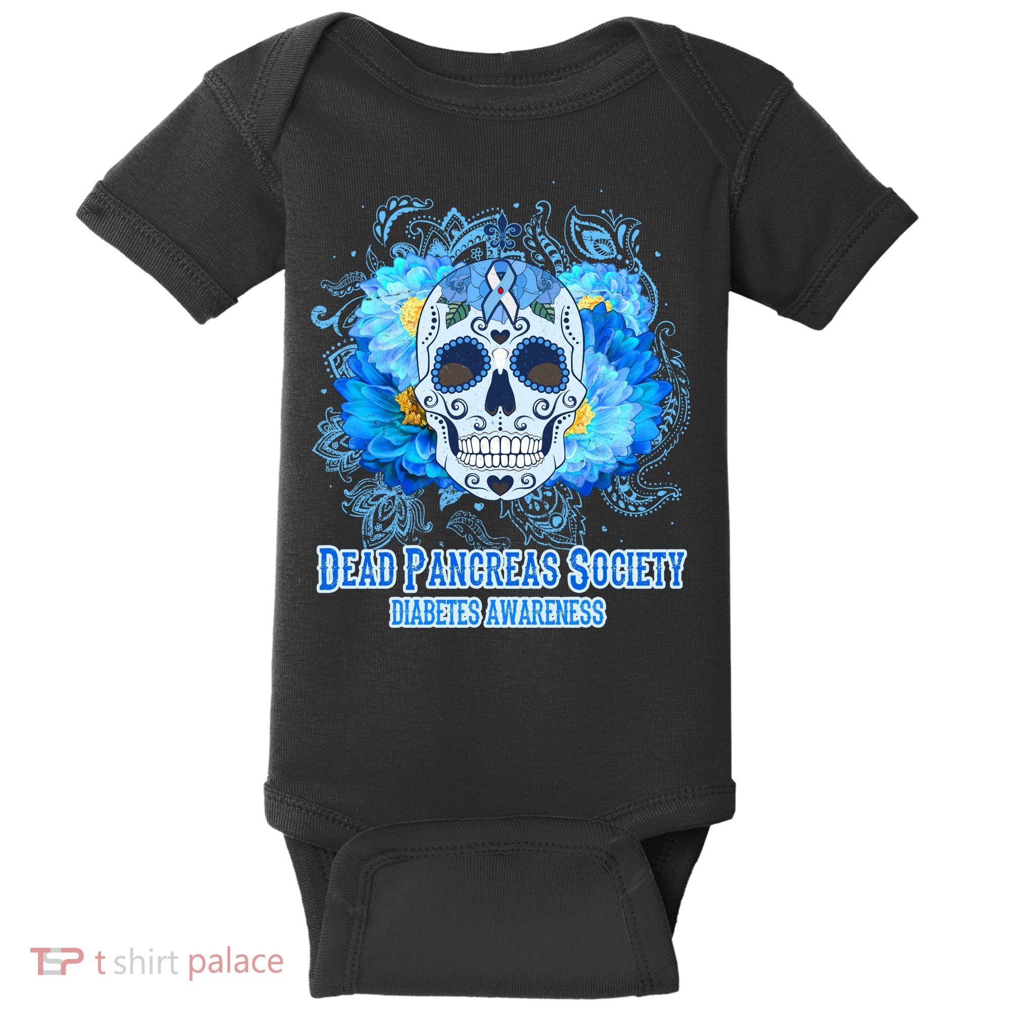 Dead Pancreas Society Diabetes Awareness Sugar Skull Baby Bodysuit