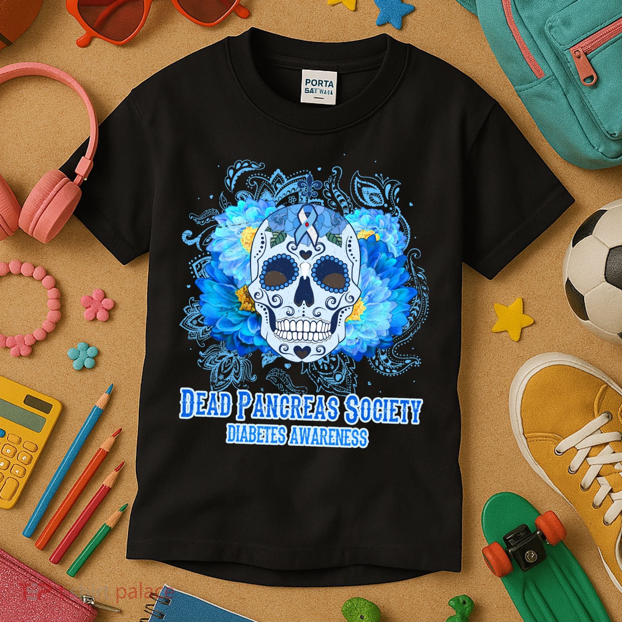 Dead Pancreas Society Diabetes Awareness Sugar Skull Kids T-Shirt