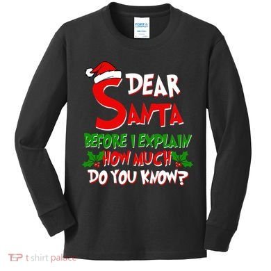 Dear Santa Before I Explain How Much Do You know Kids Long Sleeve Shirt