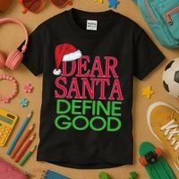 Dear Santa Define Good Funny Christmas Kids T-Shirt thumb 3