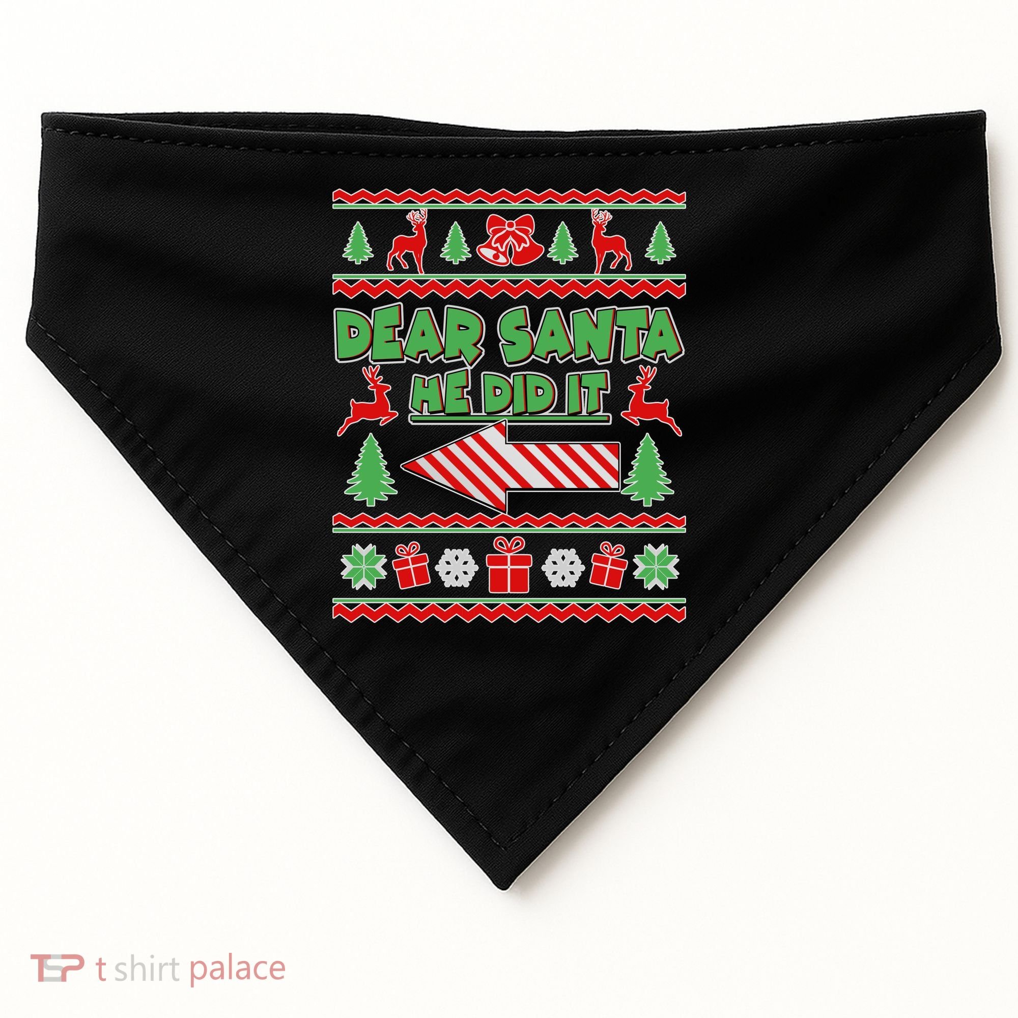 Dear Santa He Did It Funny Ugly Christmas USA-Made Doggie Bandana