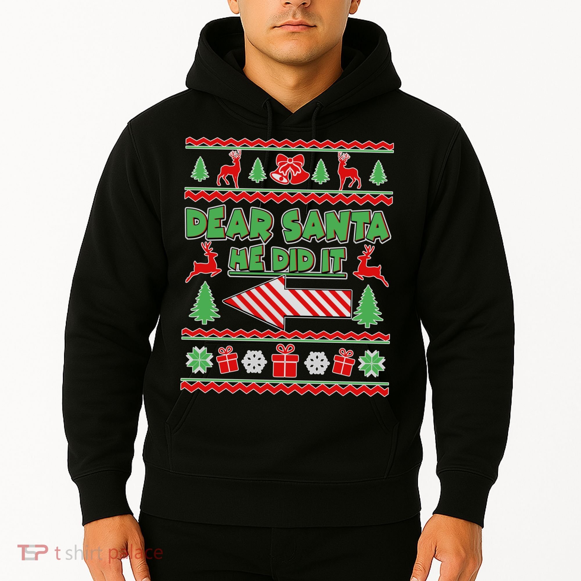 Dear Santa He Did It Funny Ugly Christmas Hoodie