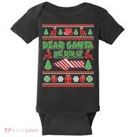 Dear Santa He Did It Funny Ugly Christmas Baby Bodysuit thumb 0