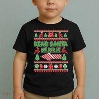 Dear Santa He Did It Funny Ugly Christmas Toddler T-Shirt thumb 2