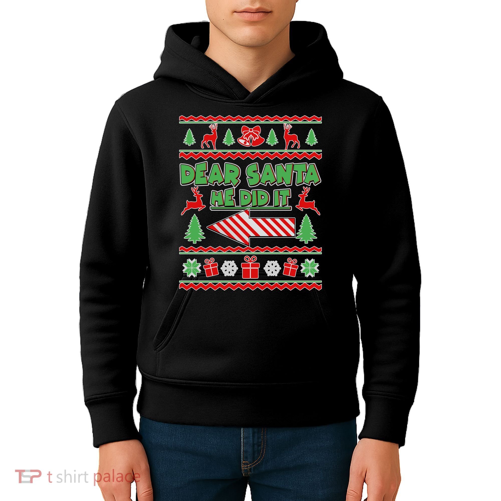 Dear Santa He Did It Funny Ugly Christmas Kids Hoodie