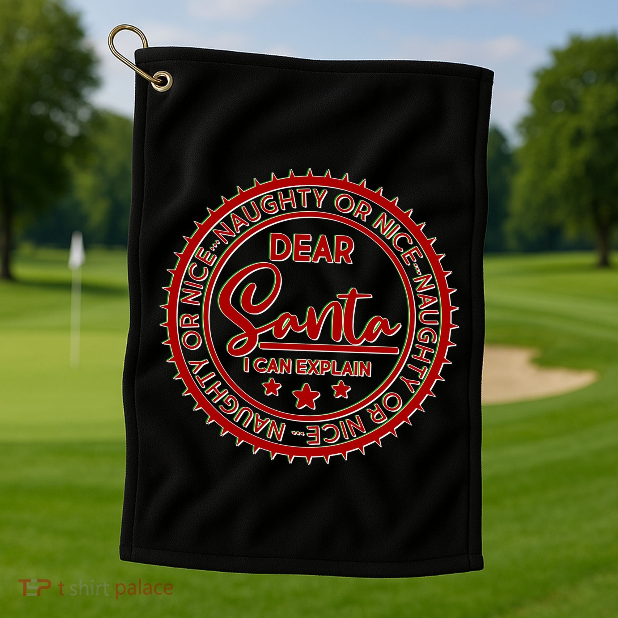 Dear Santa I Can Explain Christmas Emblem Golf Towel