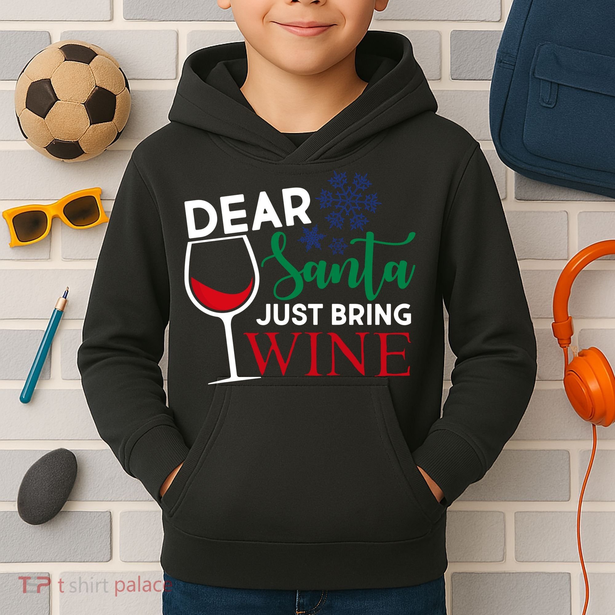 Dear Santa Just Bring Wine Kids Hoodie