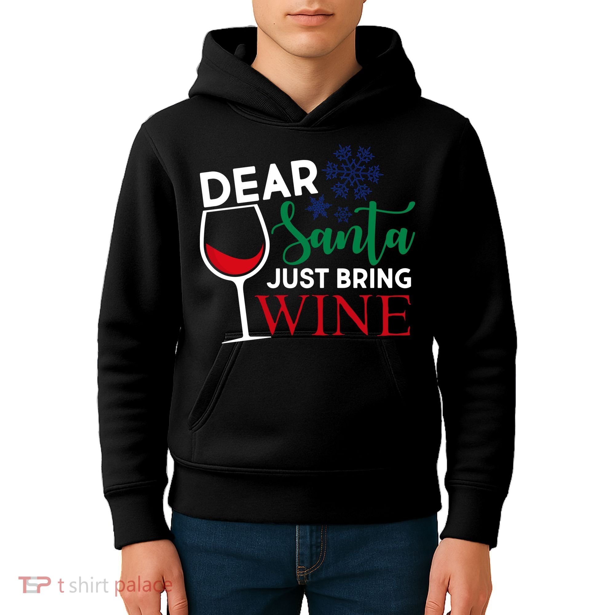Dear Santa Just Bring Wine Kids Hoodie