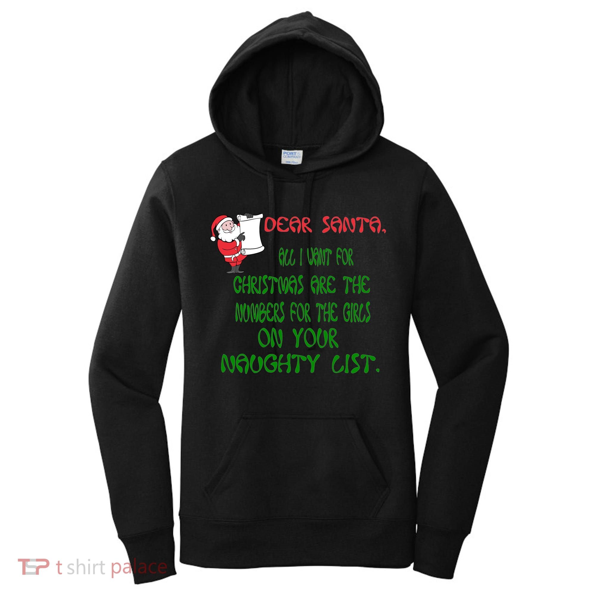 Dear Santa Naughty List Girls Numbers Funny Women's Hoodie