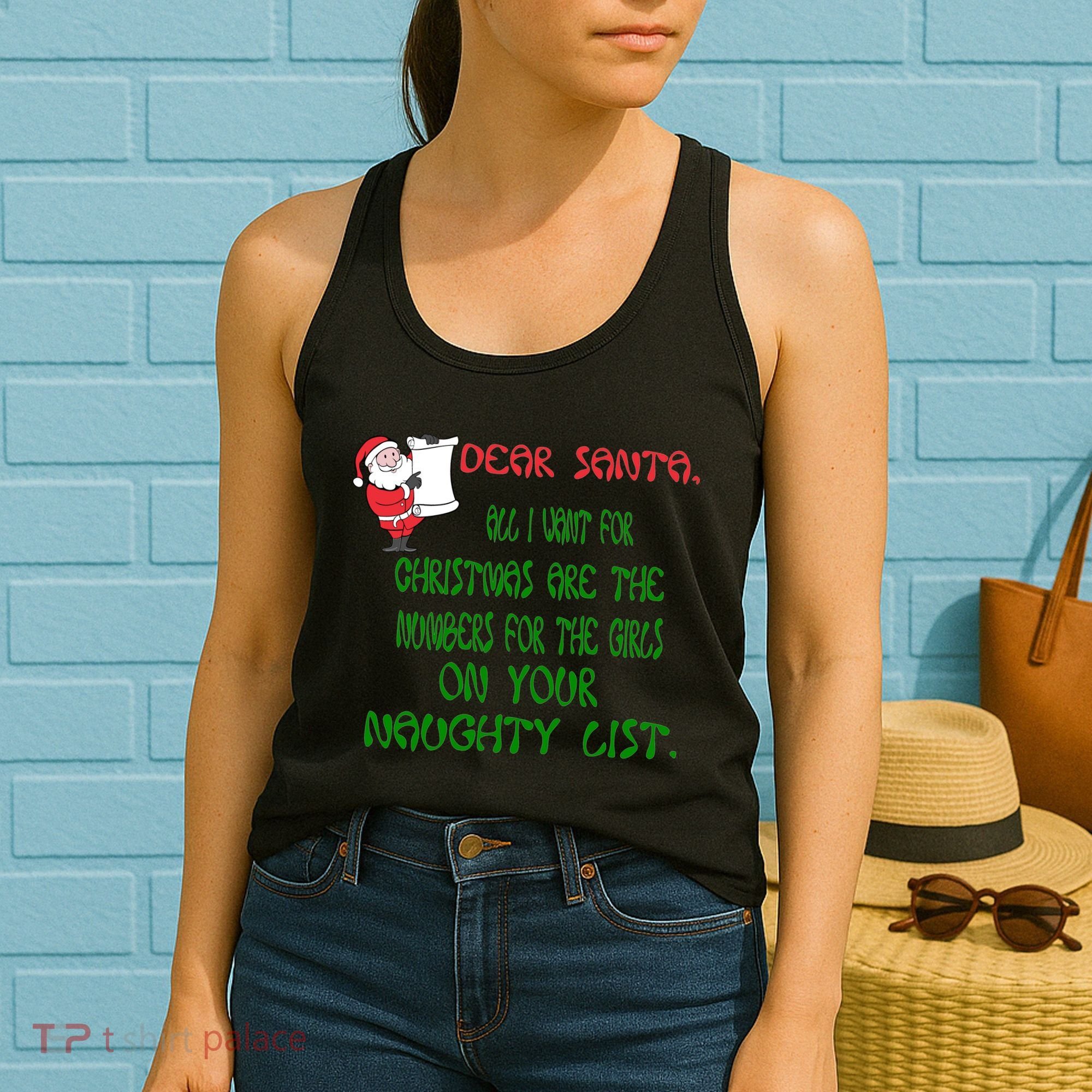 Dear Santa Naughty List Girls Numbers Funny Women's Tank Top