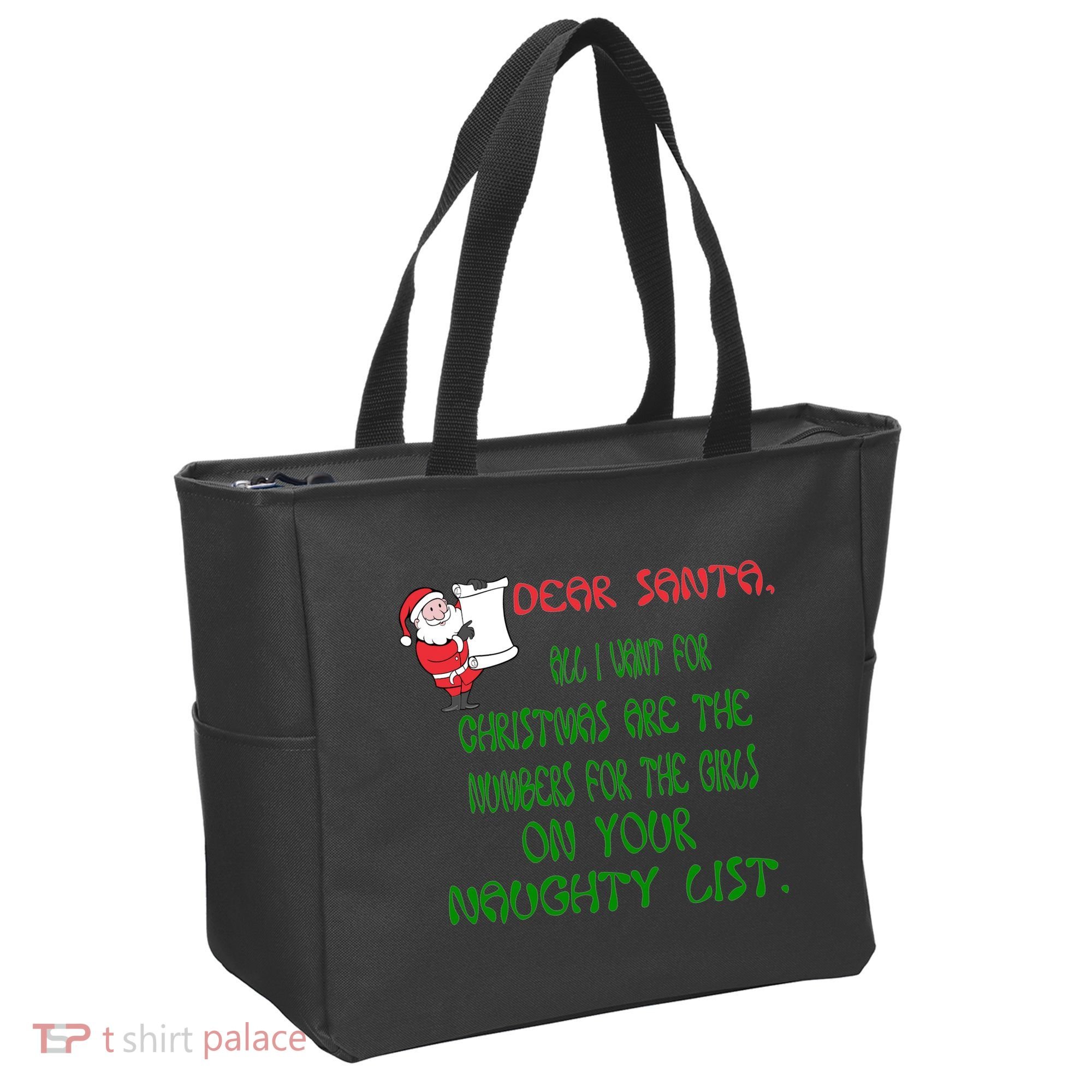 Dear Santa Naughty List Girls Numbers Funny Tote Bag