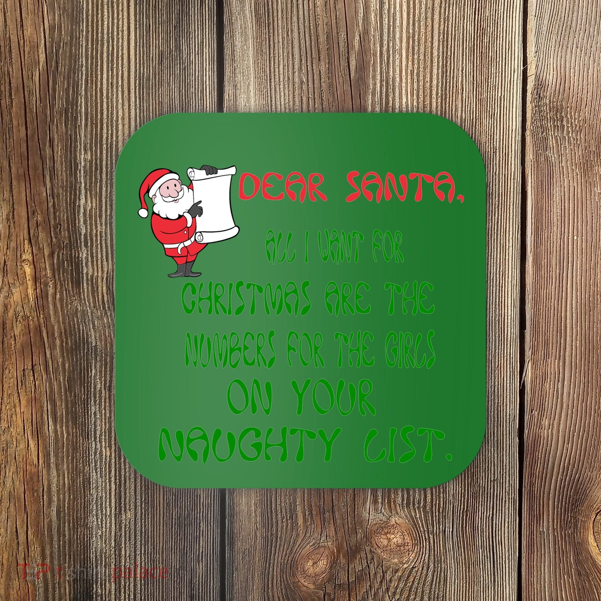 Dear Santa Naughty List Girls Numbers Funny Coaster