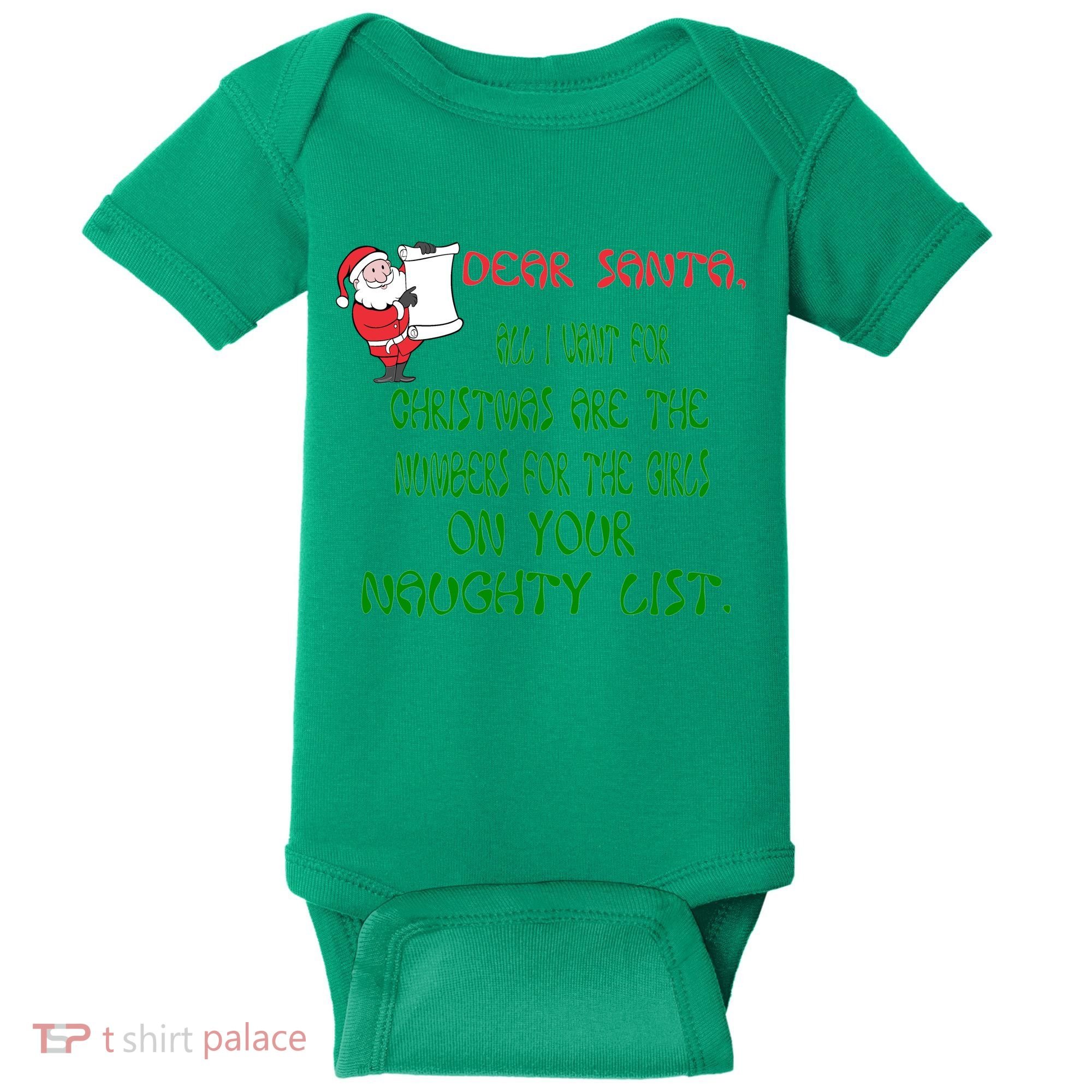 Dear Santa Naughty List Girls Numbers Funny Baby Bodysuit