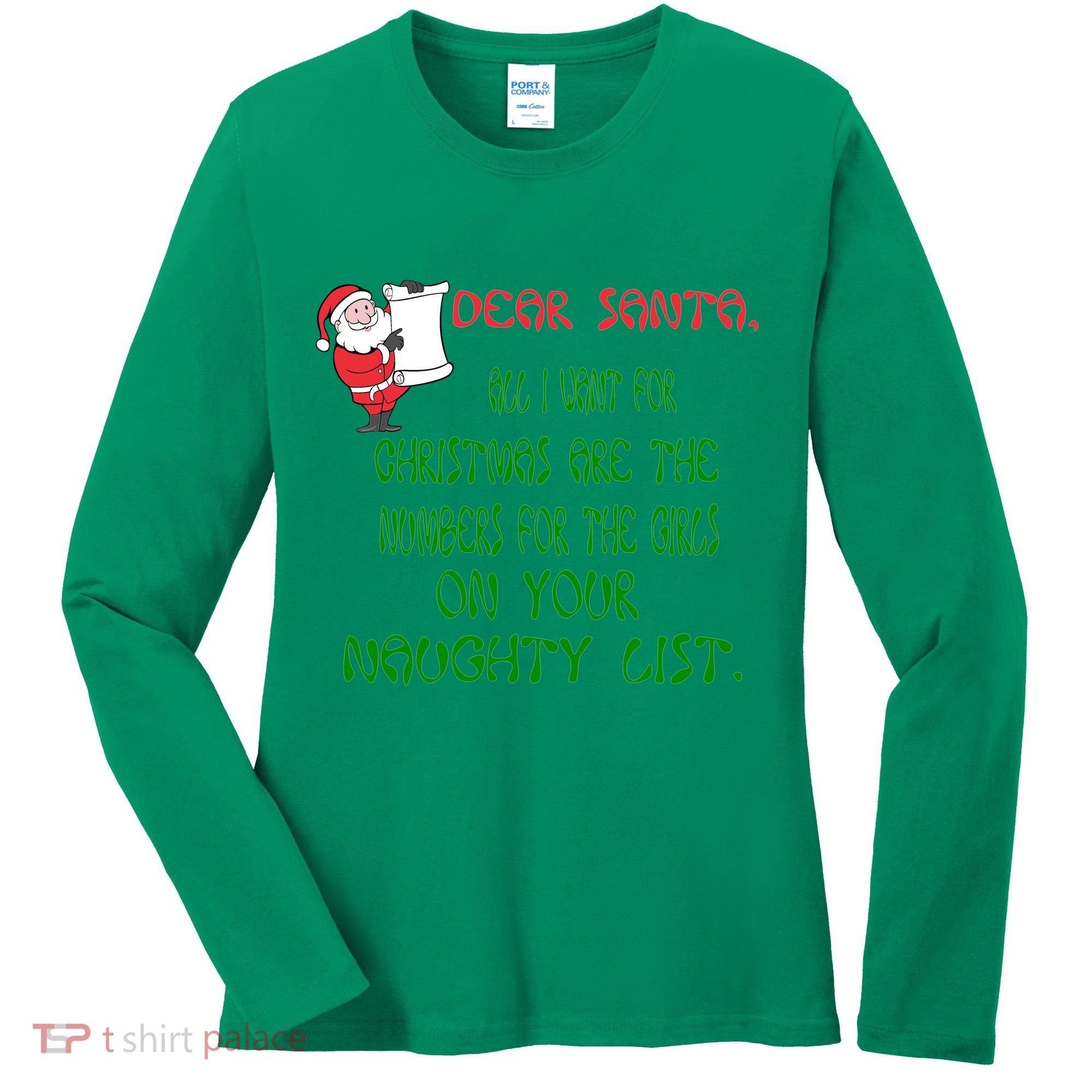 Dear Santa Naughty List Girls Numbers Funny Women's Long Sleeve Shirt