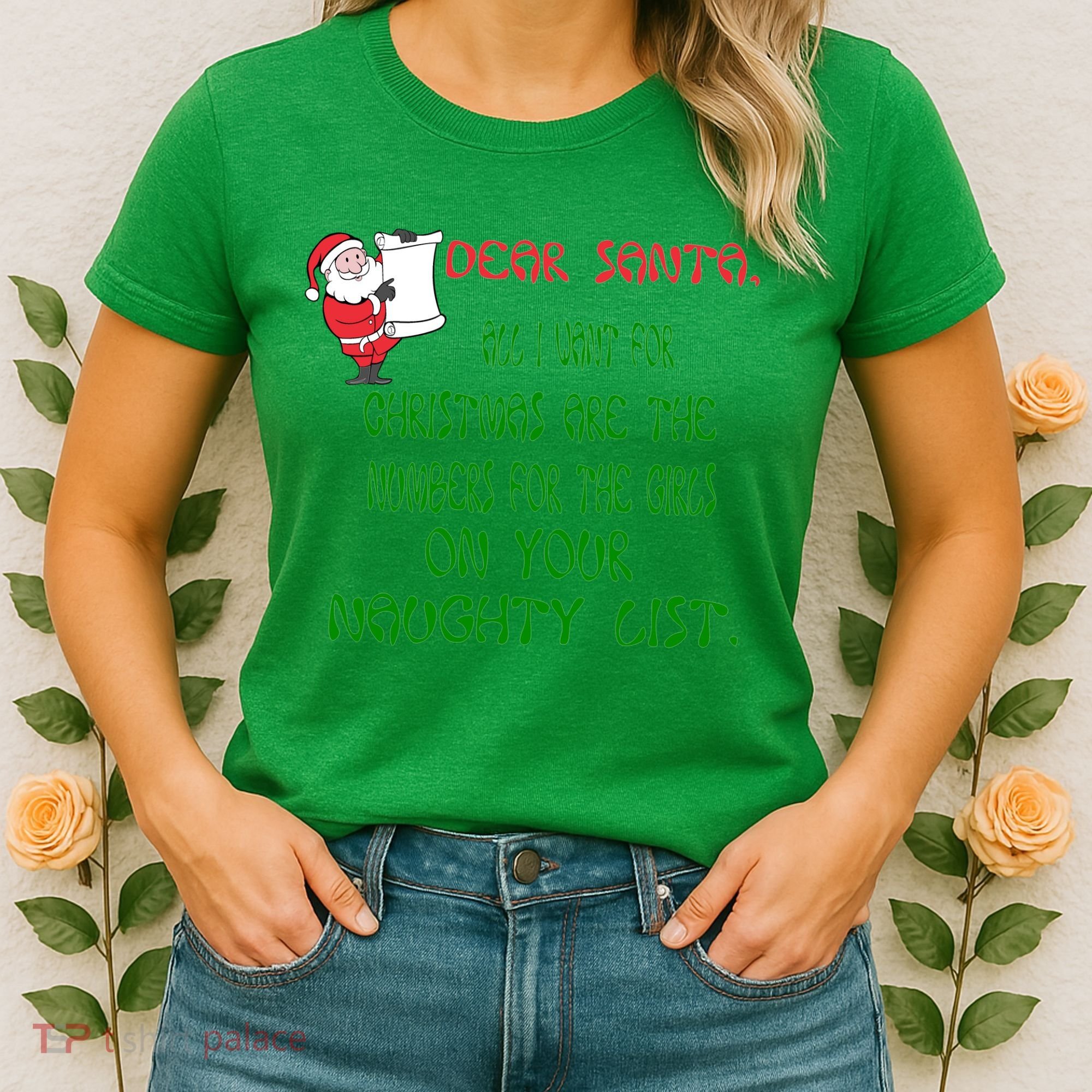 Dear Santa Naughty List Girls Numbers Funny Women's T-Shirt