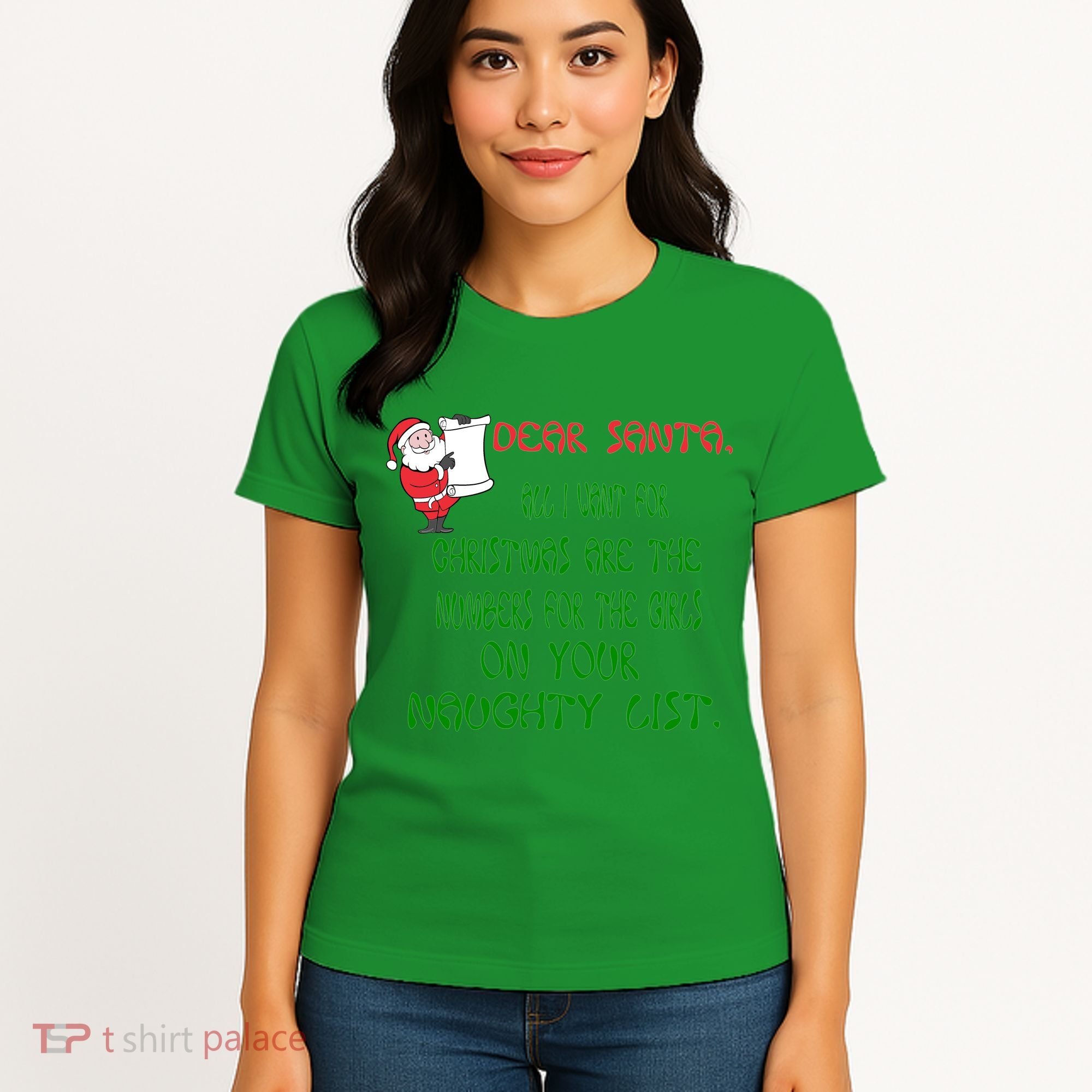Dear Santa Naughty List Girls Numbers Funny Women's T-Shirt