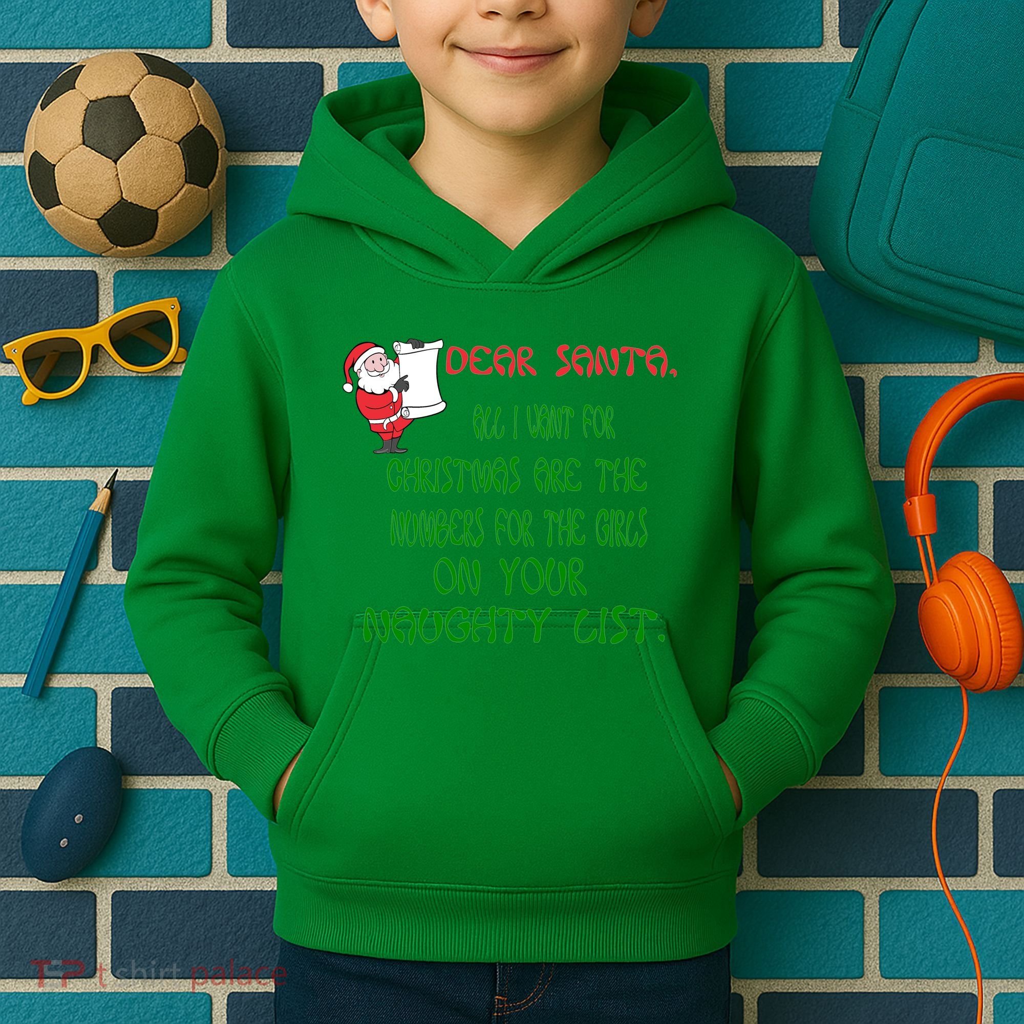 Dear Santa Naughty List Girls Numbers Funny Kids Hoodie