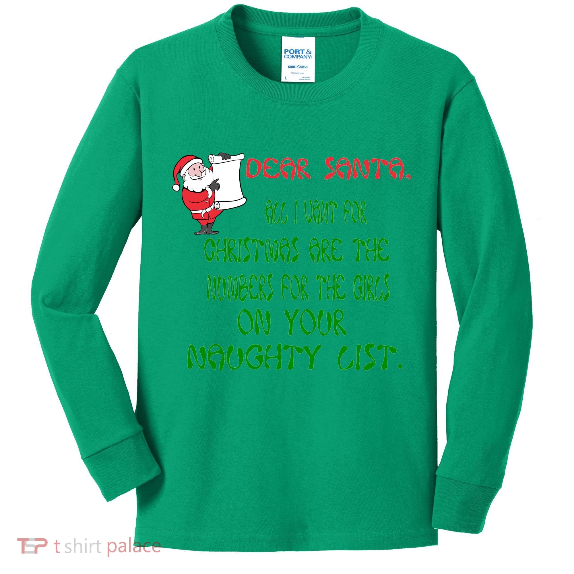Dear Santa Naughty List Girls Numbers Funny Kids Long Sleeve Shirt
