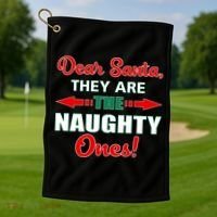 Dear Santa Naughty Ones Funny Christmas Golf Towel thumb 1