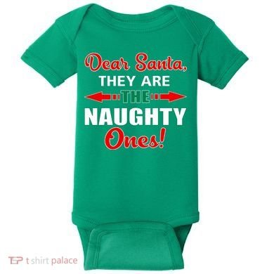 Dear Santa Naughty Ones Funny Christmas Baby Bodysuit
