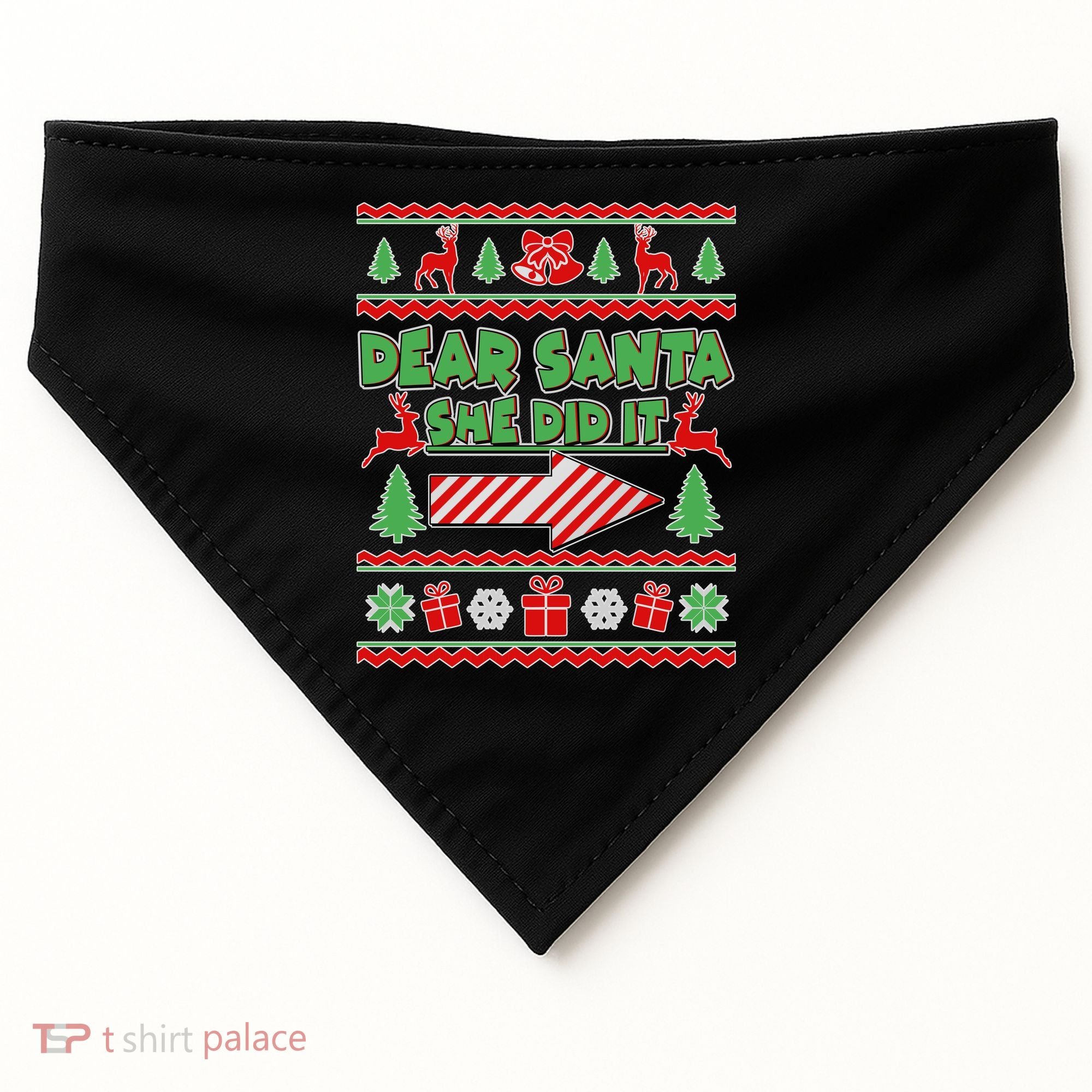 Dear Santa She Did It Ugly Christmas Matching USA-Made Doggie Bandana