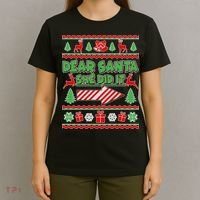 Dear Santa She Did It Ugly Christmas Matching T-Shirt thumb 4