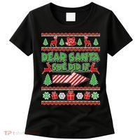 Dear Santa She Did It Ugly Christmas Matching Women's T-Shirt thumb 0