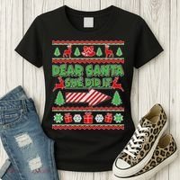 Dear Santa She Did It Ugly Christmas Matching Women's T-Shirt thumb 3