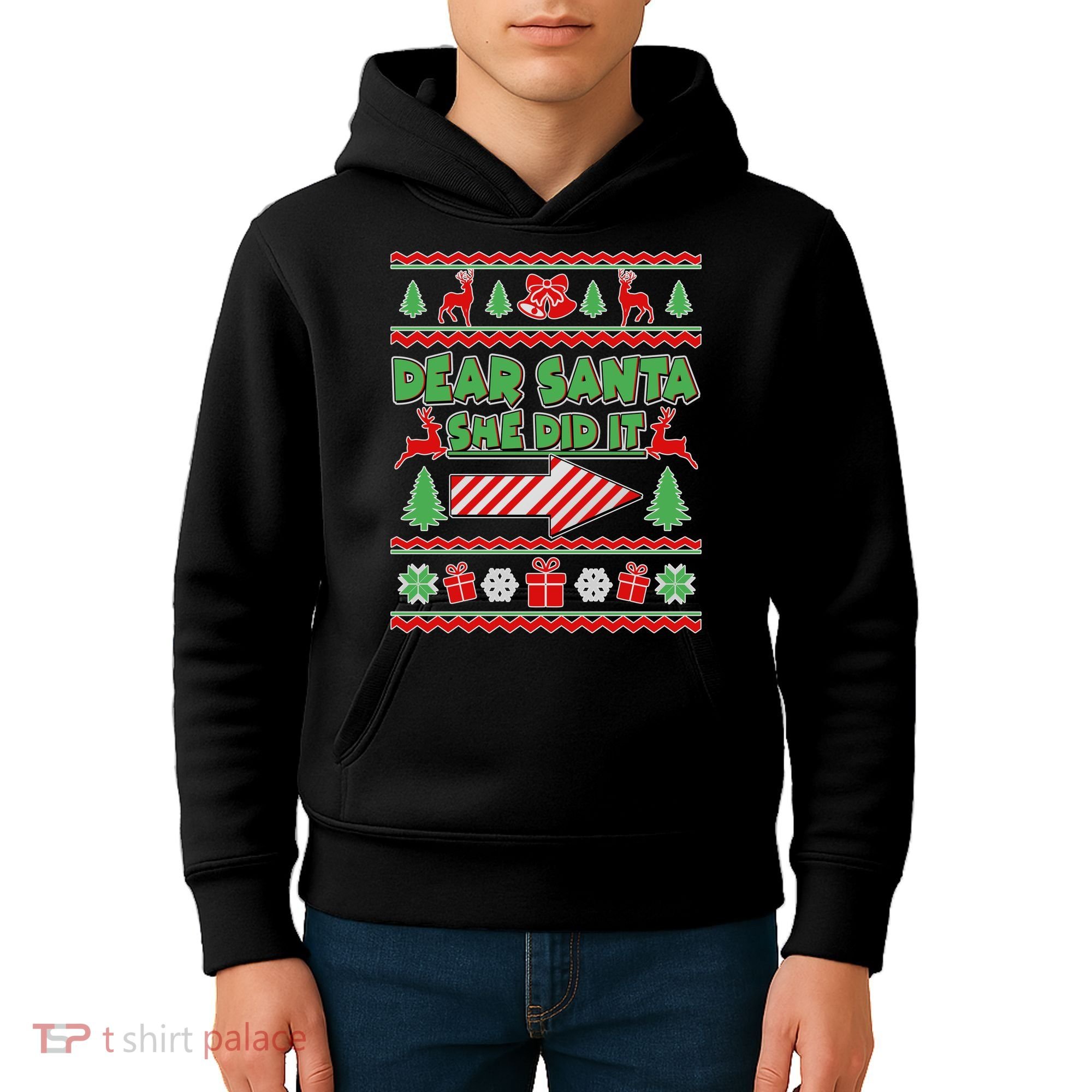 Dear Santa She Did It Ugly Christmas Matching Kids Hoodie