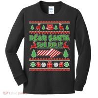 Dear Santa She Did It Ugly Christmas Matching Kids Long Sleeve Shirt thumb 0