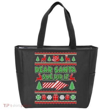 Dear Santa She Did It Ugly Christmas Matching Tote Bag