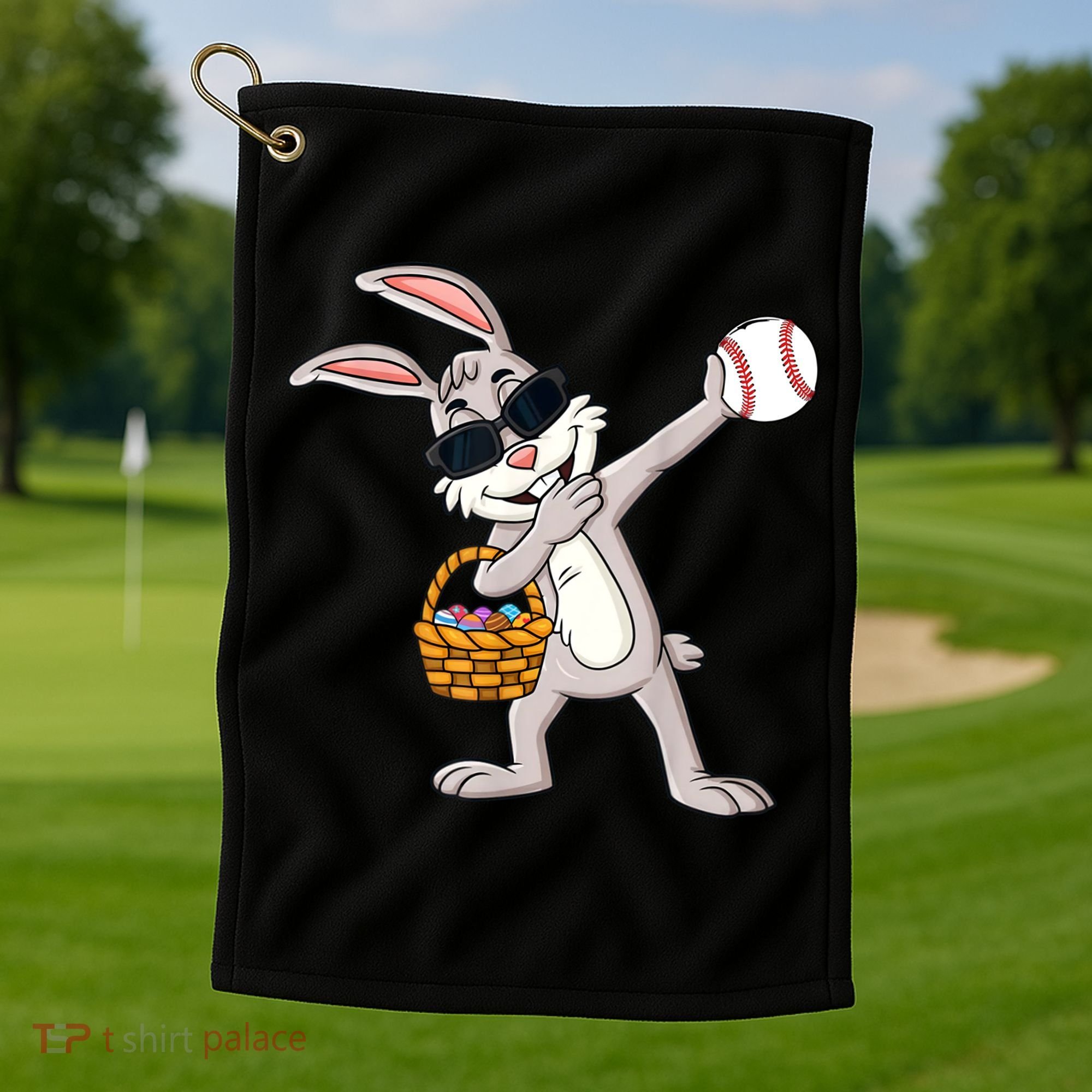 Dabbing Easter Bunny Gift Eggs Basket Baseball Gift Golf Towel